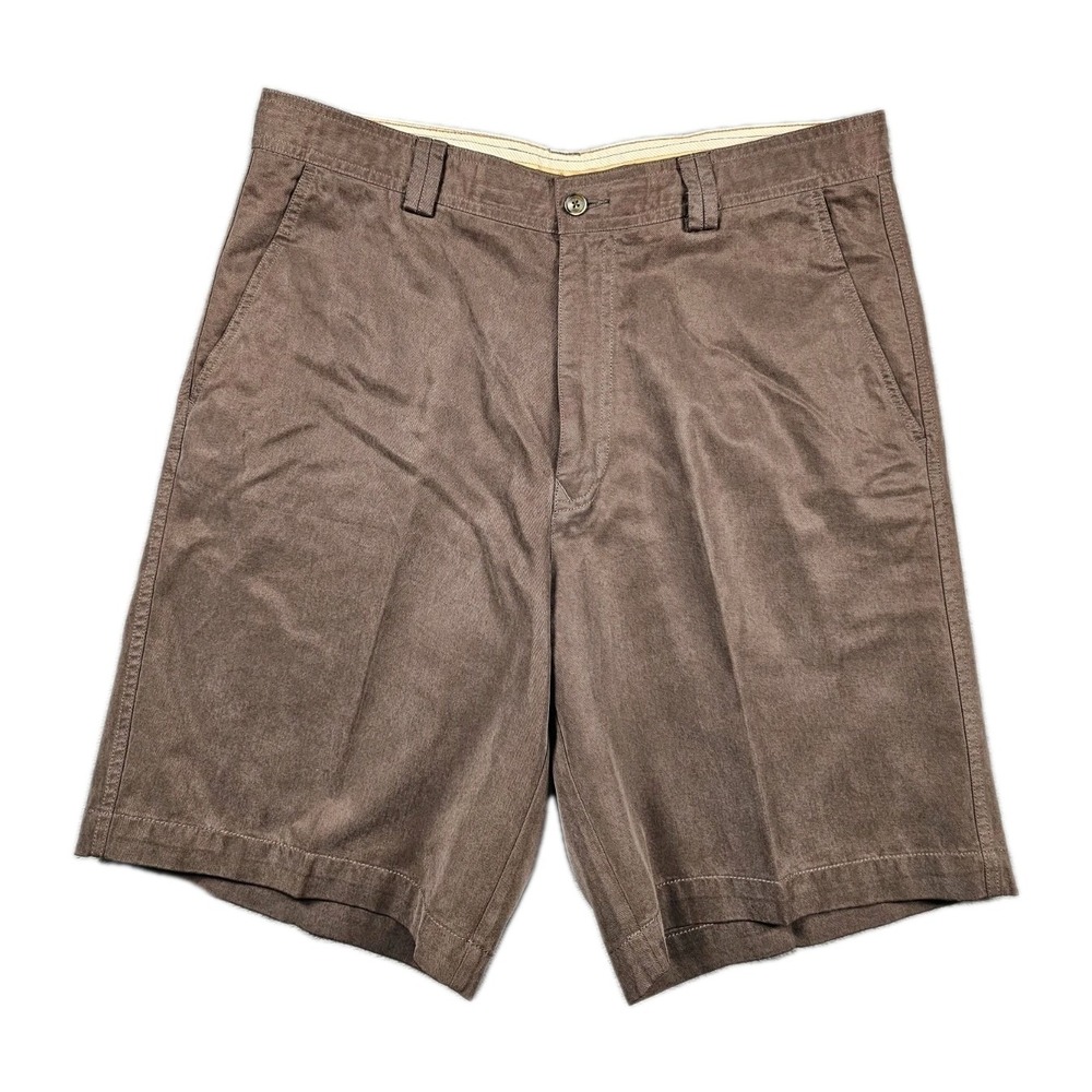Tommy Bahama Boracay Shorts Mens 33 Brown Tencel Blend Flat Front Chino 9"